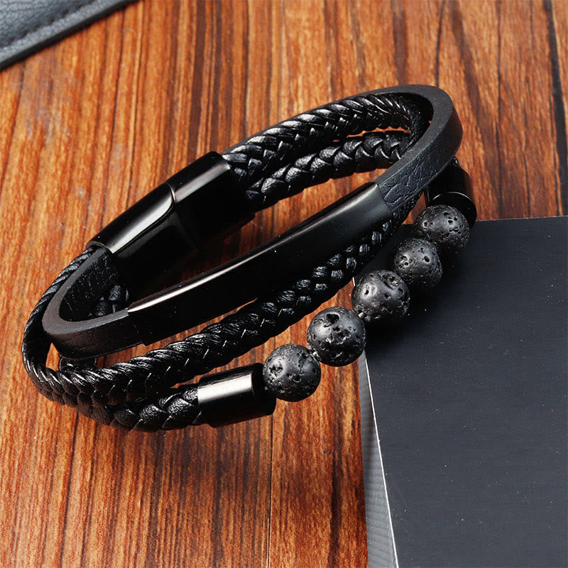 Nimara Ritual Leather Titanium Steel Lava Rock Strengthen Buckle Bracelet