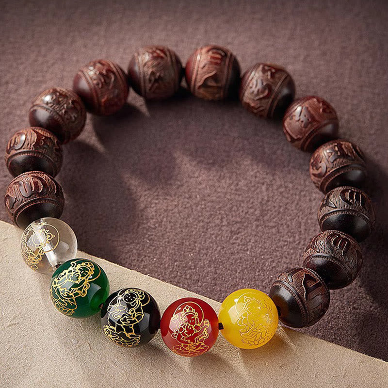 Nimara Ritual Small Leaf Red Sandalwood Five Directions Gods of Wealth Calm Bracelet
