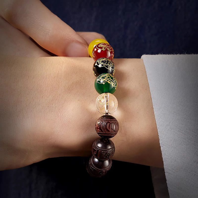 Nimara Ritual Small Leaf Red Sandalwood Five Directions Gods of Wealth Calm Bracelet