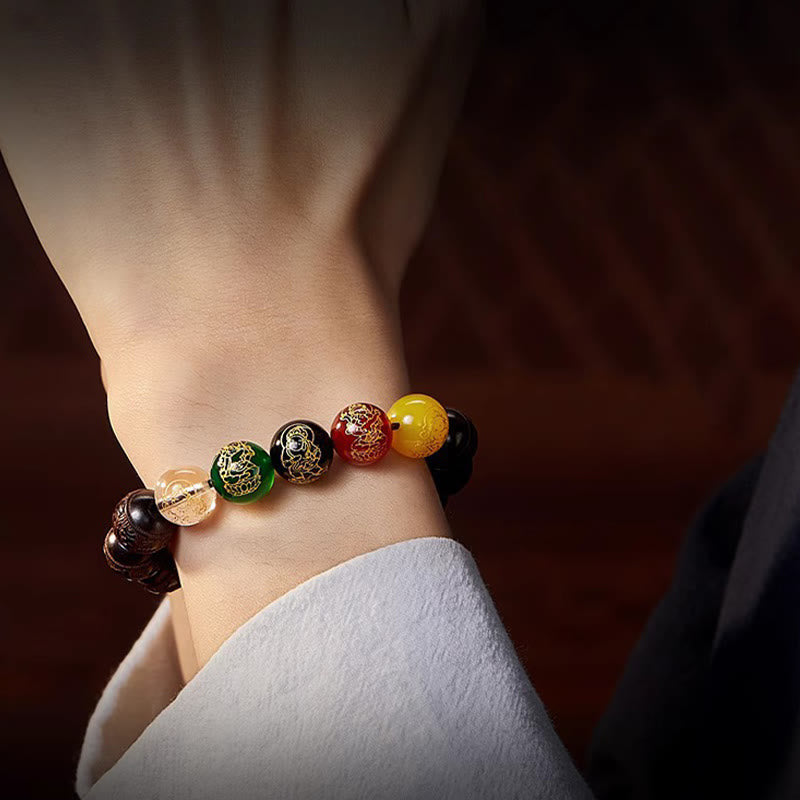 Nimara Ritual Small Leaf Red Sandalwood Five Directions Gods of Wealth Calm Bracelet