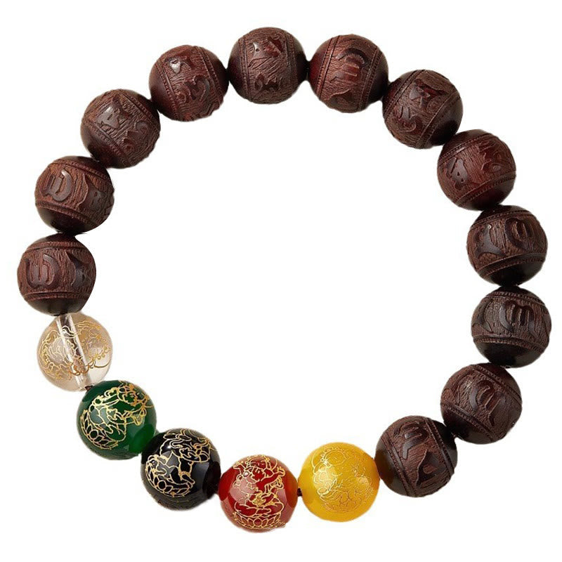 Nimara Ritual Small Leaf Red Sandalwood Five Directions Gods of Wealth Calm Bracelet