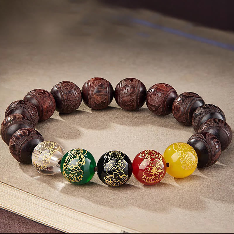 Nimara Ritual Small Leaf Red Sandalwood Five Directions Gods of Wealth Calm Bracelet