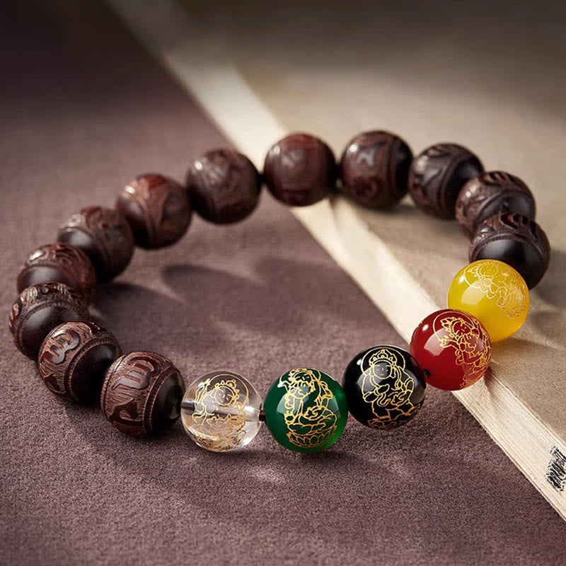 Nimara Ritual Small Leaf Red Sandalwood Five Directions Gods of Wealth Calm Bracelet