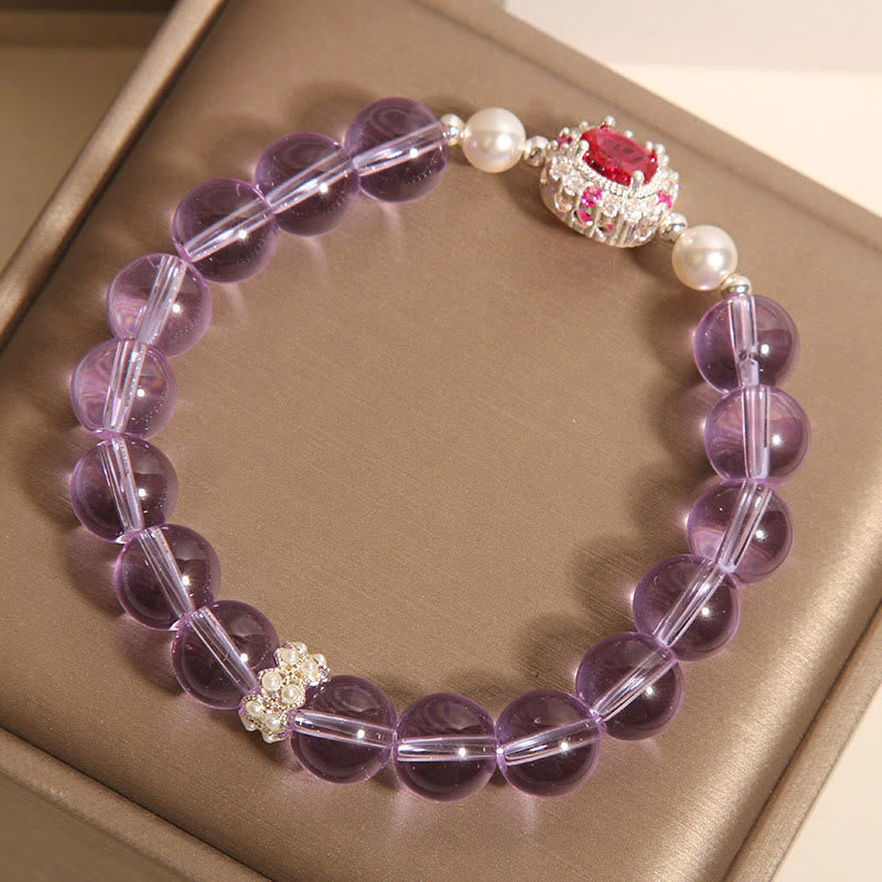 Nimara Ritual Natural Amethyst Pearl Red Zircon Balance Bracelet