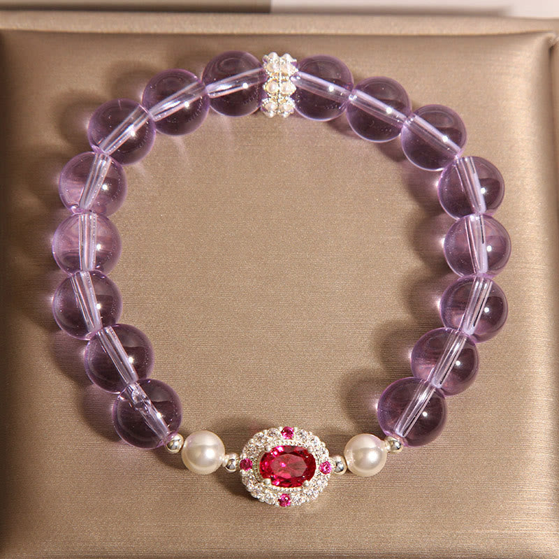 Nimara Ritual Natural Amethyst Pearl Red Zircon Balance Bracelet