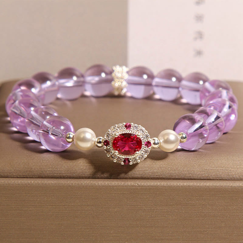 Nimara Ritual Natural Amethyst Pearl Red Zircon Balance Bracelet