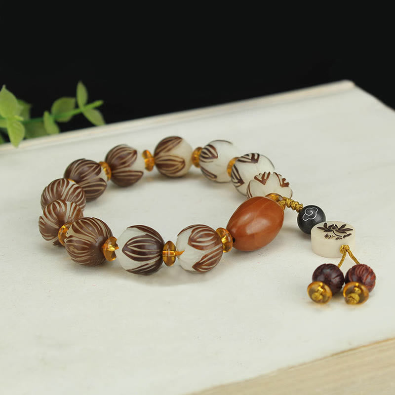 Nimara Ritual Tibetan Mala White Bodhi Seed Peace Bracelet