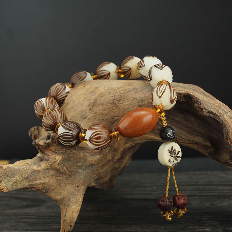 Nimara Ritual Tibetan Mala White Bodhi Seed Peace Bracelet