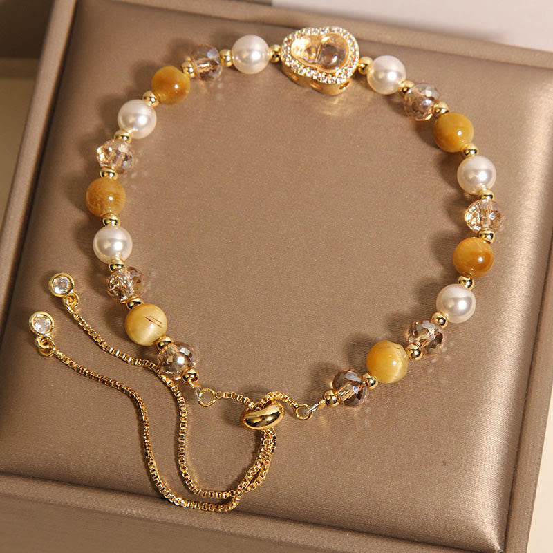 Nimara Ritual Yellow Cat's Eye Stone Pearl Gourd Prosperity Bracelet