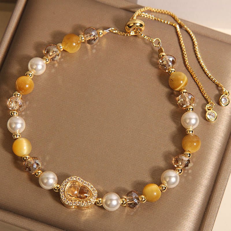 Nimara Ritual Yellow Cat's Eye Stone Pearl Gourd Prosperity Bracelet
