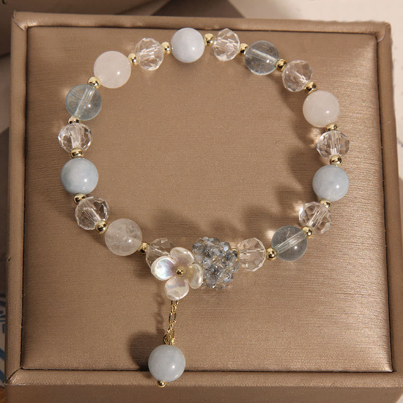Nimara Ritual Aquamarine Yellow Cat's Eye Stone Flower Peace Bracelet