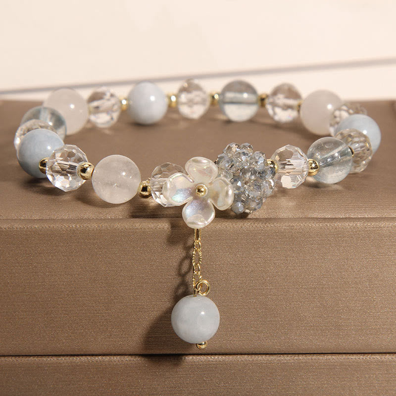 Nimara Ritual Aquamarine Yellow Cat's Eye Stone Flower Peace Bracelet