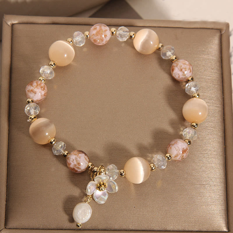 Nimara Ritual Aquamarine Yellow Cat's Eye Stone Flower Peace Bracelet