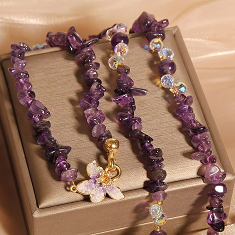 Nimara Ritual Butterfly Flower Amethyst Strawberry Quartz Balance Necklace Pendant