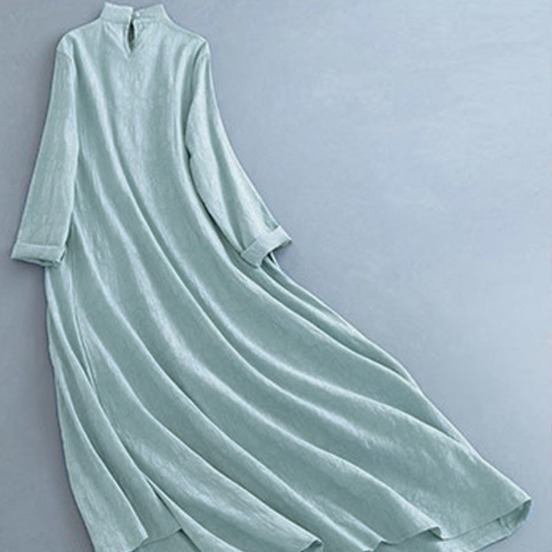 Nimara Ritual Spring Casual Plain Frog-Button Design Side Lace-Up Midi Dress