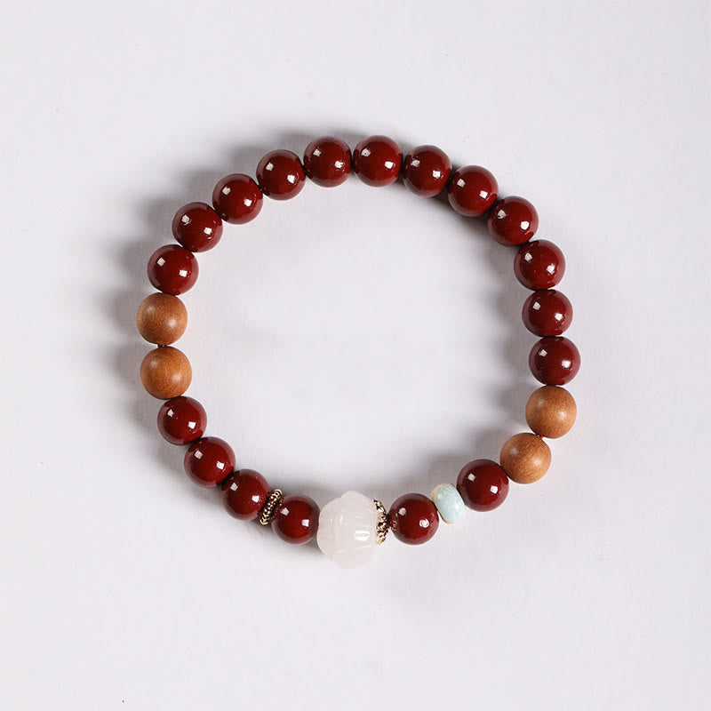 Nimara Ritual Cinnabar Wood Beads Lotus Fu Character Blessing Bracelet