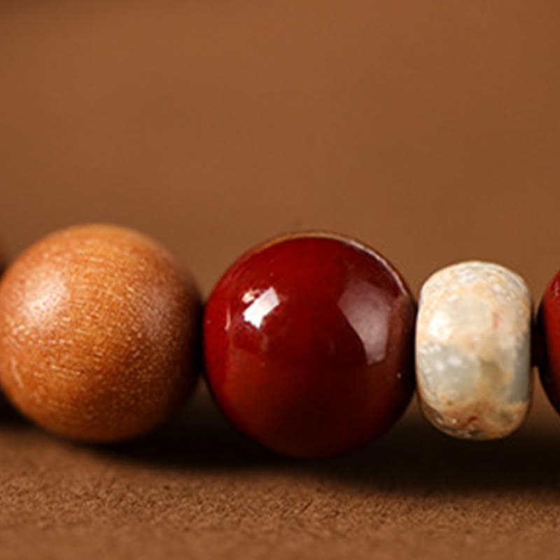 Nimara Ritual Cinnabar Wood Beads Lotus Fu Character Blessing Bracelet