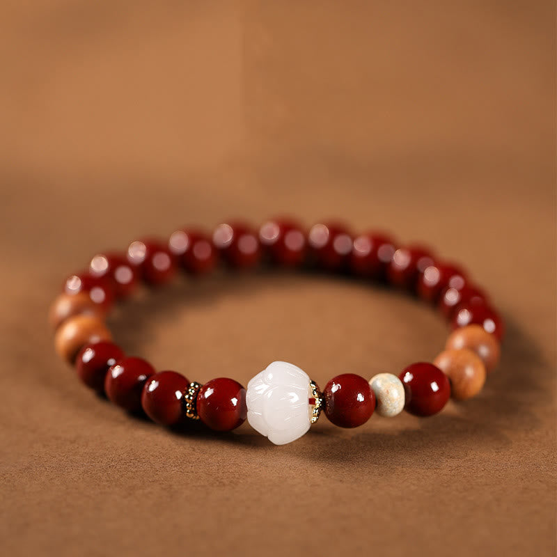 Nimara Ritual Cinnabar Wood Beads Lotus Fu Character Blessing Bracelet