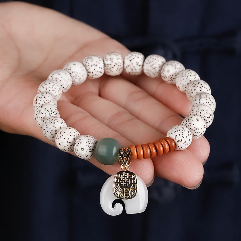 Nimara Ritual Hand PolishedStar Moon Bodhi Seed Elephant Pattern Inner Peace Bracelet