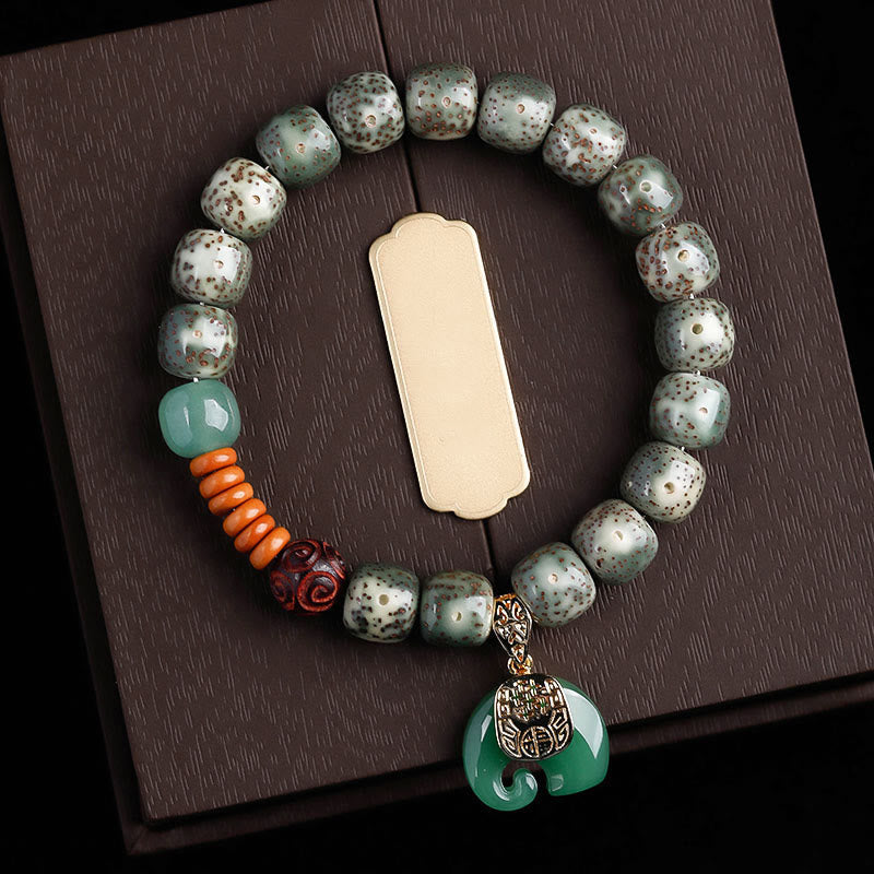 Nimara Ritual Hand PolishedStar Moon Bodhi Seed Elephant Pattern Inner Peace Bracelet