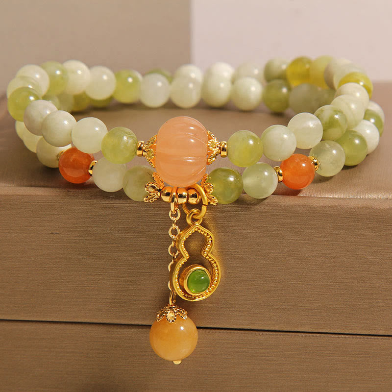 Nimara Ritual Double Wrap Gourd Pumpkin Green Grape Serpentine Jade Luck Bracelet