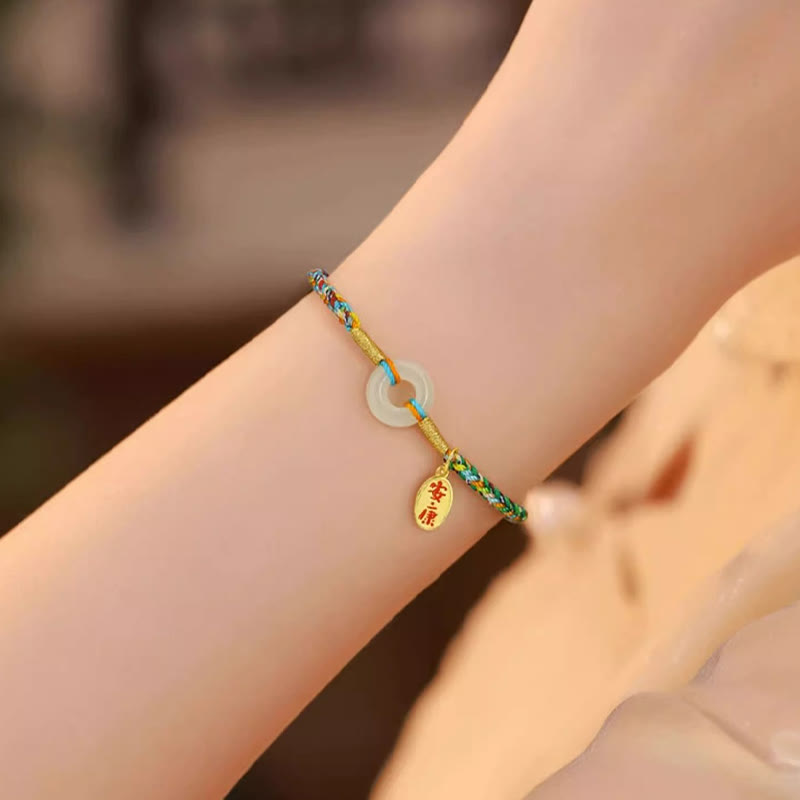 Nimara Ritual Handmade Peace Buckle Jade Prosperity 925 Sterling Silver Colorful Rope Bracelet