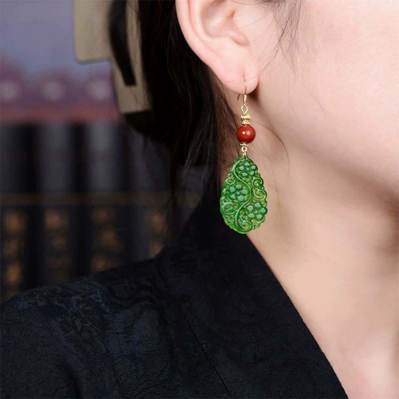 Nimara Ritual Water Droplet Hollow Shape Jade Red Agate 925 Sterling Silver Luck Earrings