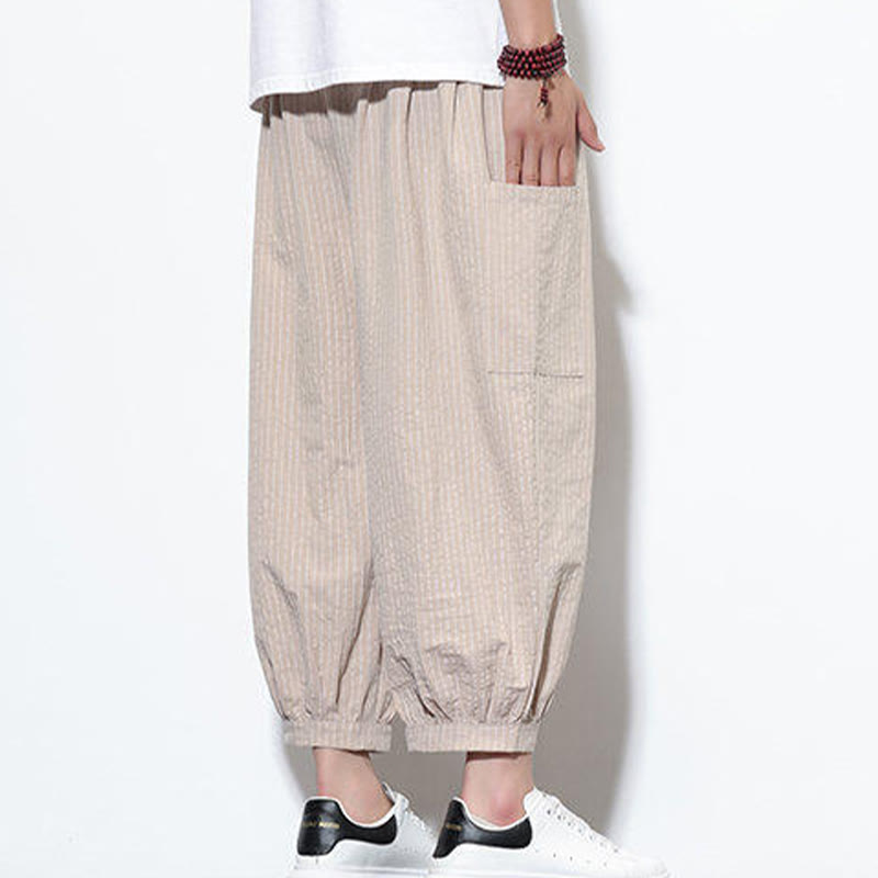 Nimara Ritual Casual Striped Men's Cotton 7-8 Length Harem Pants With Pockets