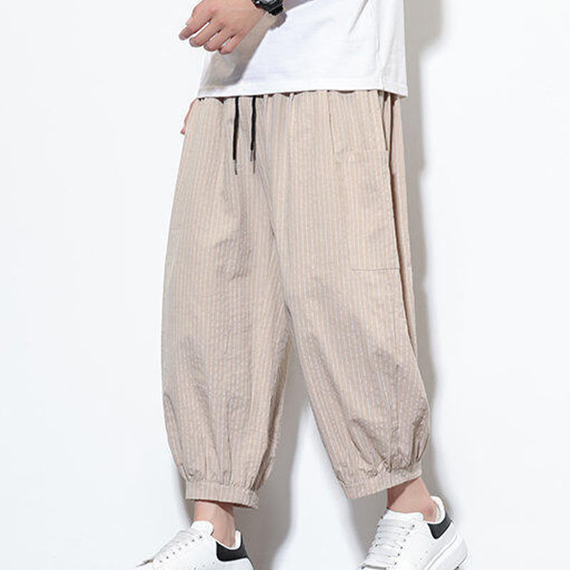 Nimara Ritual Casual Striped Men's Cotton 7-8 Length Harem Pants With Pockets