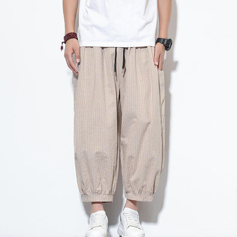 Nimara Ritual Casual Striped Men's Cotton 7-8 Length Harem Pants With Pockets