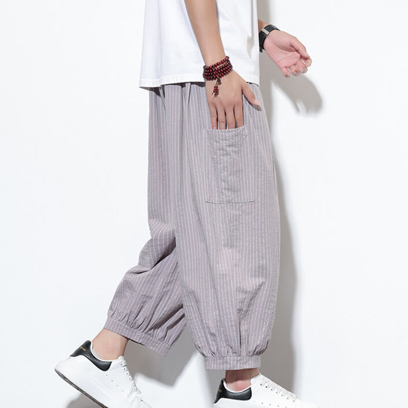 Nimara Ritual Casual Striped Men's Cotton 7-8 Length Harem Pants With Pockets