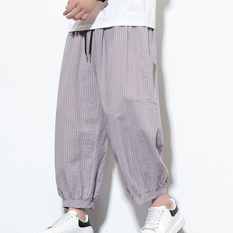 Nimara Ritual Casual Striped Men's Cotton 7-8 Length Harem Pants With Pockets