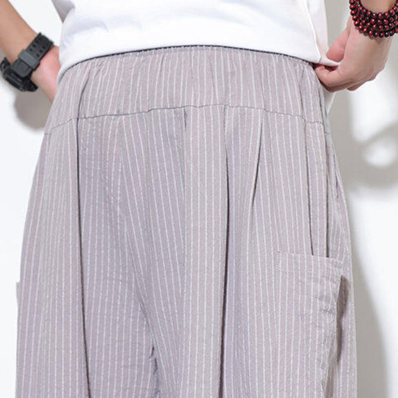 Nimara Ritual Casual Striped Men's Cotton 7-8 Length Harem Pants With Pockets