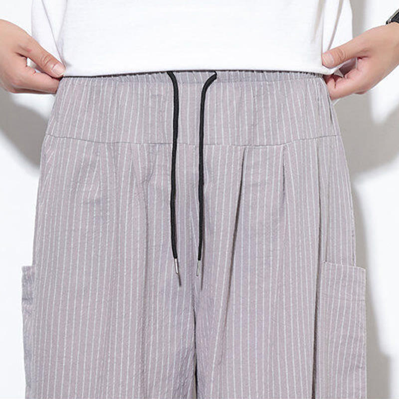 Nimara Ritual Casual Striped Men's Cotton 7-8 Length Harem Pants With Pockets