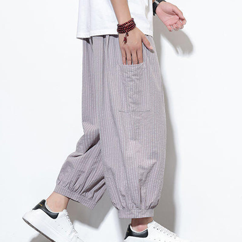 Nimara Ritual Casual Striped Men's Cotton 7-8 Length Harem Pants With Pockets