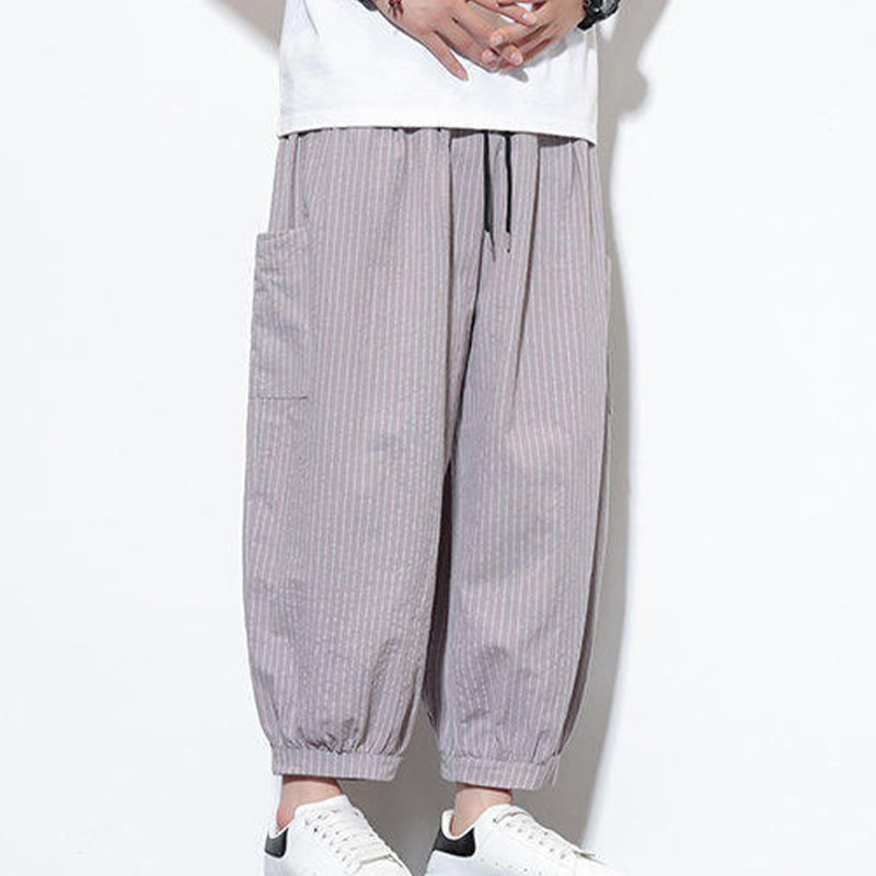 Nimara Ritual Casual Striped Men's Cotton 7-8 Length Harem Pants With Pockets