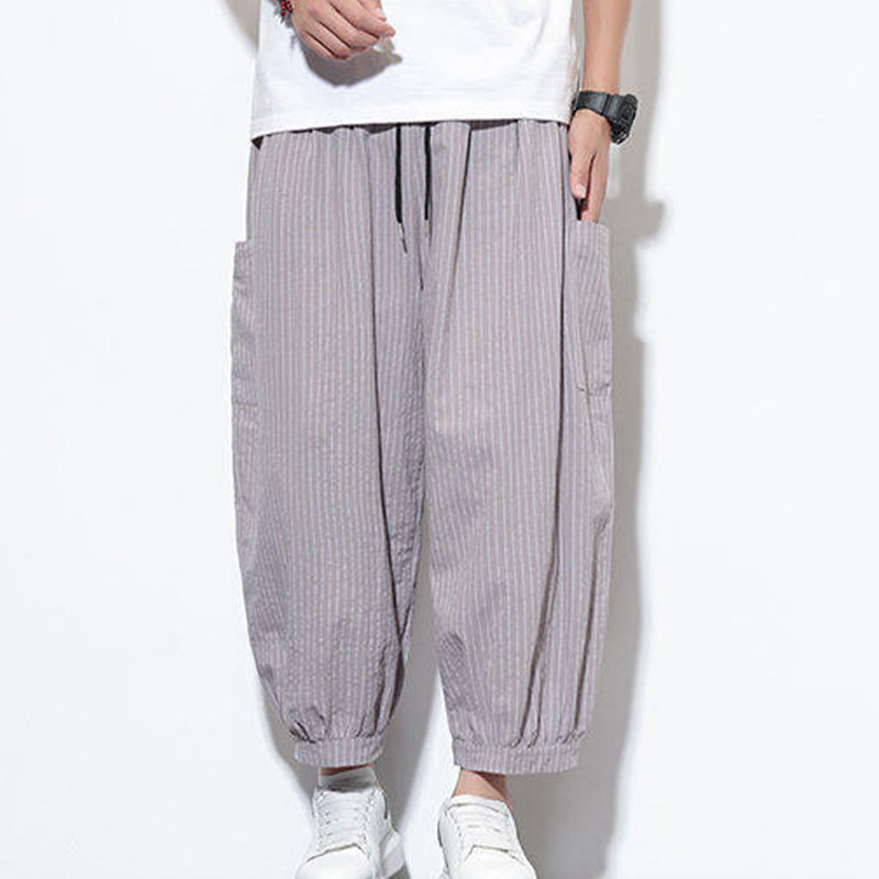 Nimara Ritual Casual Striped Men's Cotton 7-8 Length Harem Pants With Pockets