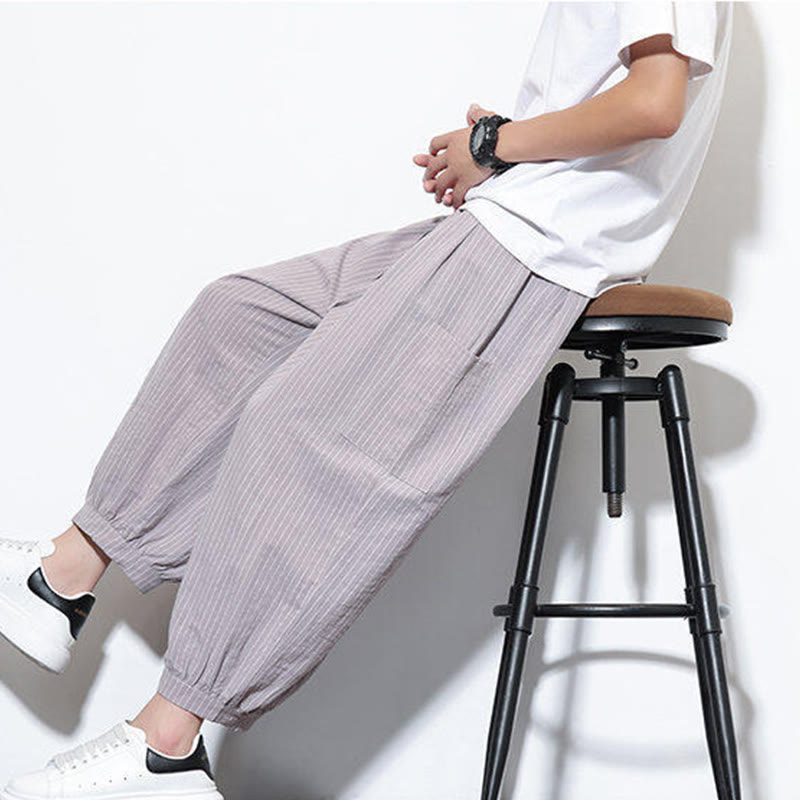 Nimara Ritual Casual Striped Men's Cotton 7-8 Length Harem Pants With Pockets