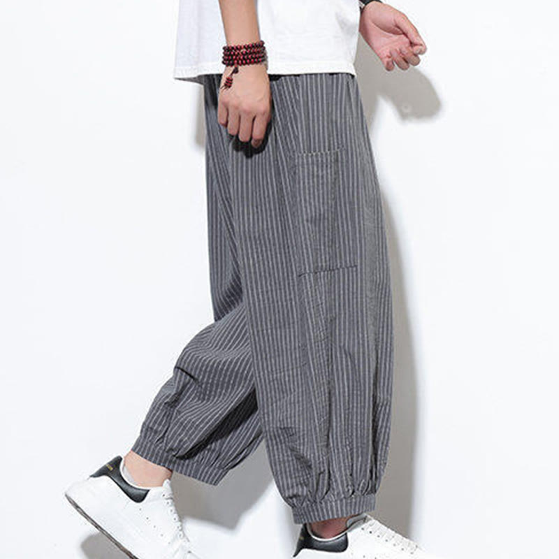 Nimara Ritual Casual Striped Men's Cotton 7-8 Length Harem Pants With Pockets
