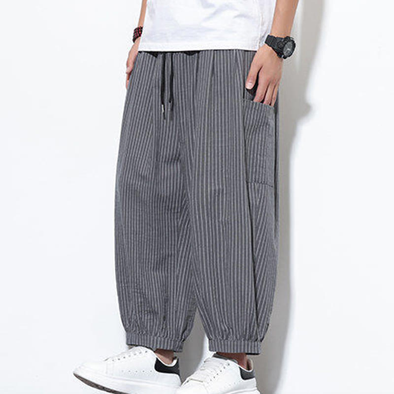 Nimara Ritual Casual Striped Men's Cotton 7-8 Length Harem Pants With Pockets