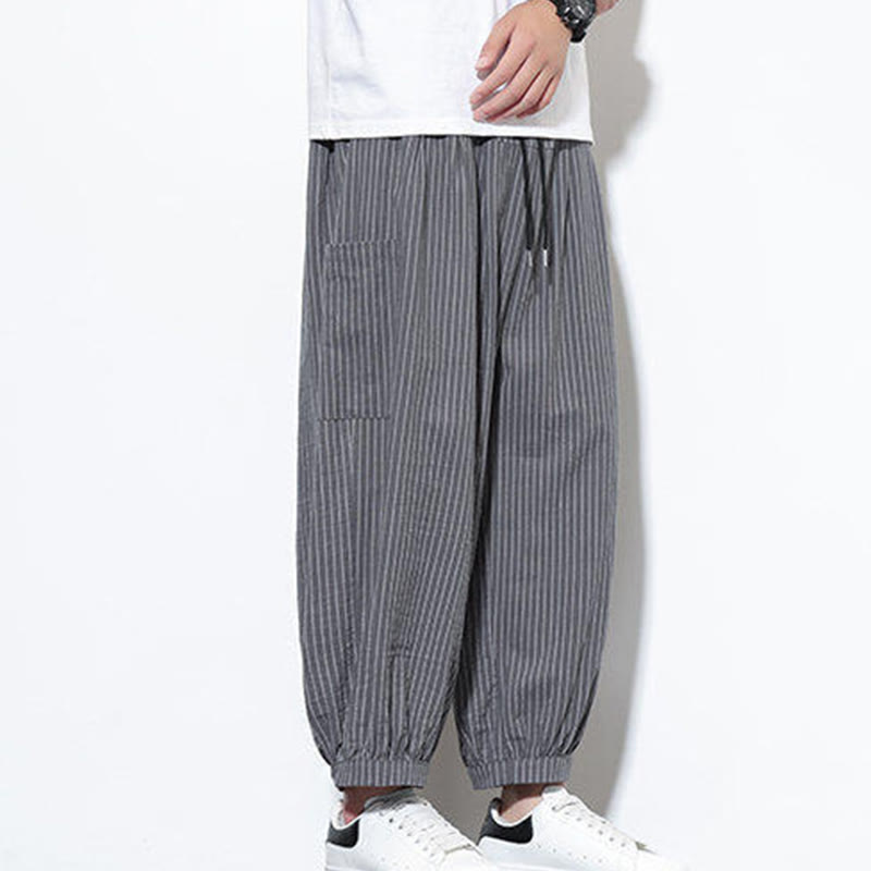 Nimara Ritual Casual Striped Men's Cotton 7-8 Length Harem Pants With Pockets