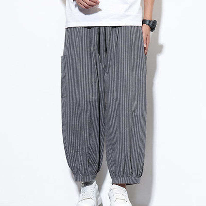 Nimara Ritual Casual Striped Men's Cotton 7-8 Length Harem Pants With Pockets