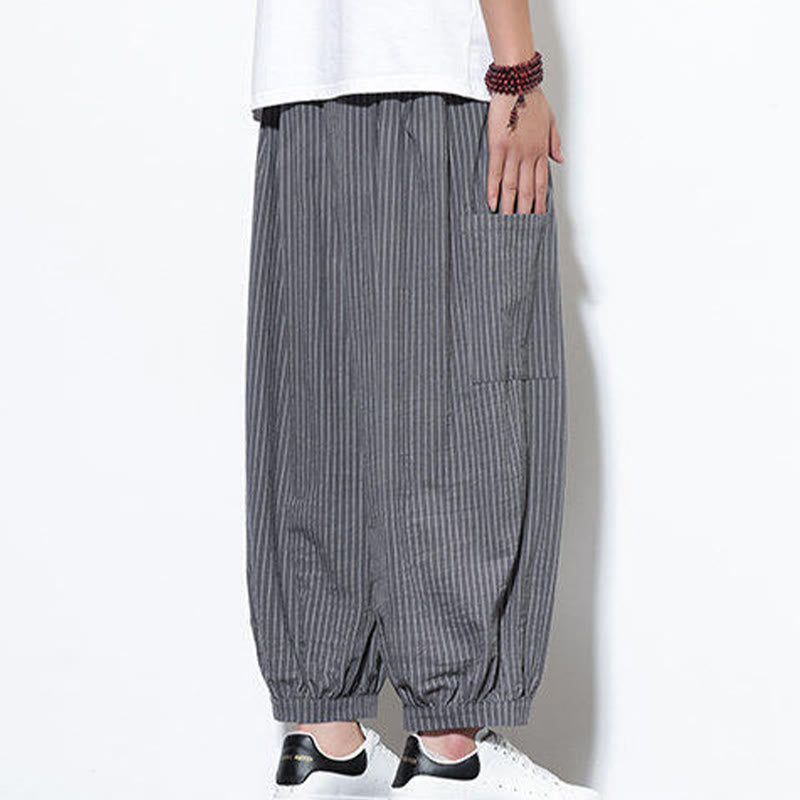 Nimara Ritual Casual Striped Men's Cotton 7-8 Length Harem Pants With Pockets