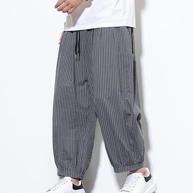 Nimara Ritual Casual Striped Men's Cotton 7-8 Length Harem Pants With Pockets