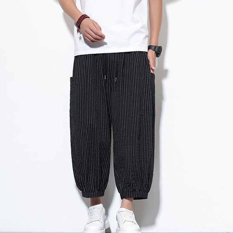 Nimara Ritual Casual Striped Men's Cotton 7-8 Length Harem Pants With Pockets