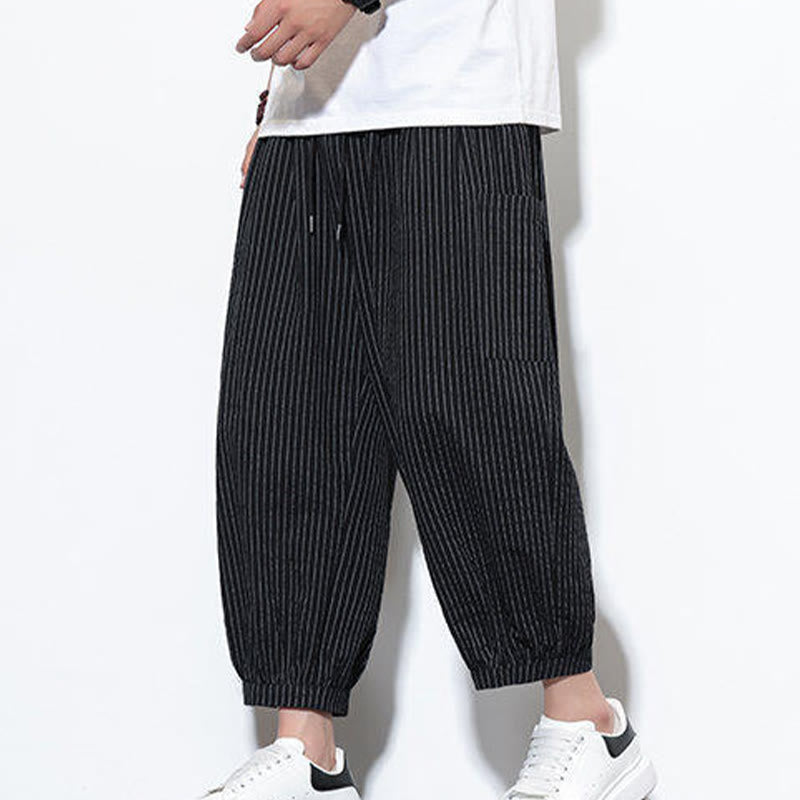 Nimara Ritual Casual Striped Men's Cotton 7-8 Length Harem Pants With Pockets
