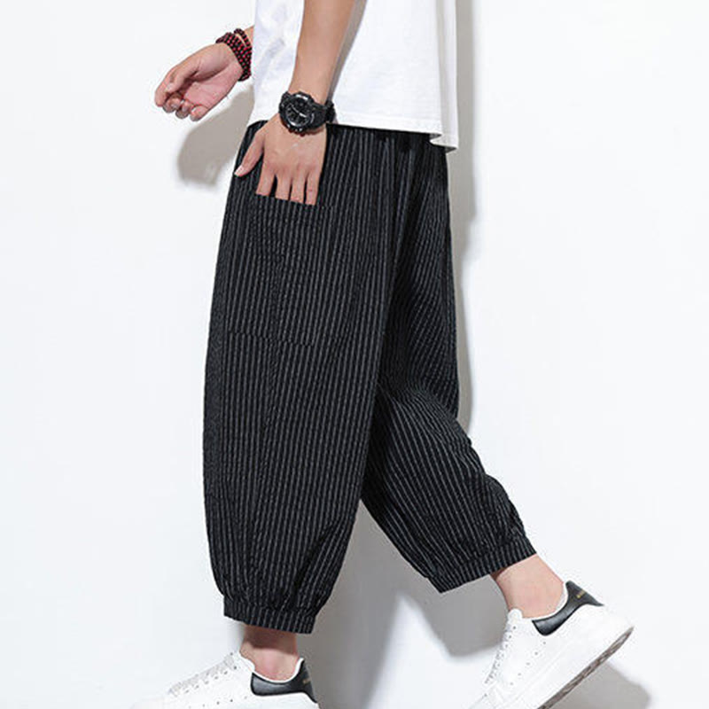 Nimara Ritual Casual Striped Men's Cotton 7-8 Length Harem Pants With Pockets