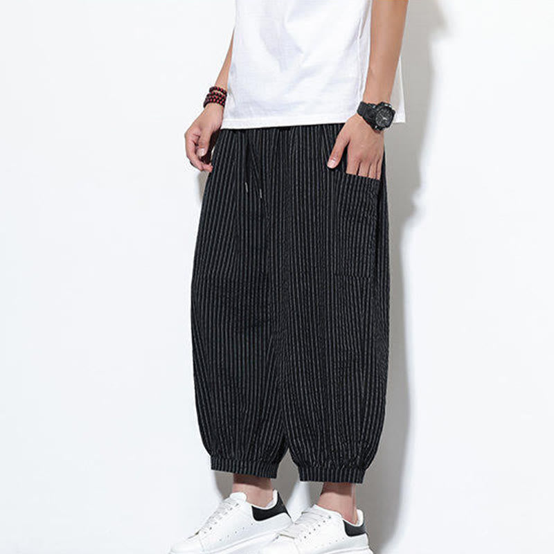 Nimara Ritual Casual Striped Men's Cotton 7-8 Length Harem Pants With Pockets