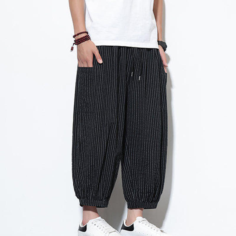 Nimara Ritual Casual Striped Men's Cotton 7-8 Length Harem Pants With Pockets