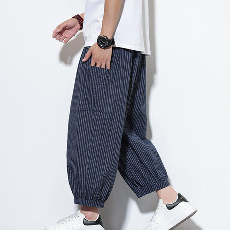 Nimara Ritual Casual Striped Men's Cotton 7-8 Length Harem Pants With Pockets